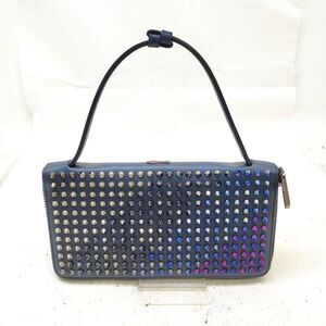 CHRISTIAN LOUBOUTIN Panettone XL Blue Studded Wallet On Chain Clutch Handle Auth